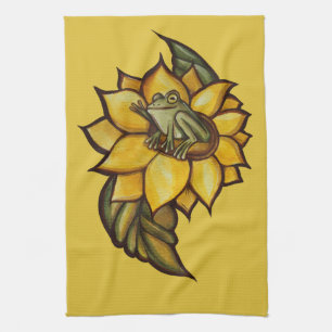 Sunflower Frog Floral Froggy Flower                Kitchen Towel