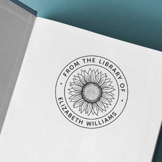 Sunflower from the library of book custom name self-inking stamp