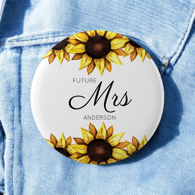 Sunflower Future Mrs Yellow White Wedding 2 Inch Round Button (Creator Uploaded)