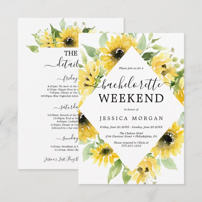 Sunflower Garden Bachelorette Party Invite Card (Front/Back)