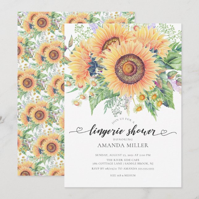 Sunflower Garden Bridal Lingerie Douche Invitation (Devant / Derrière)
