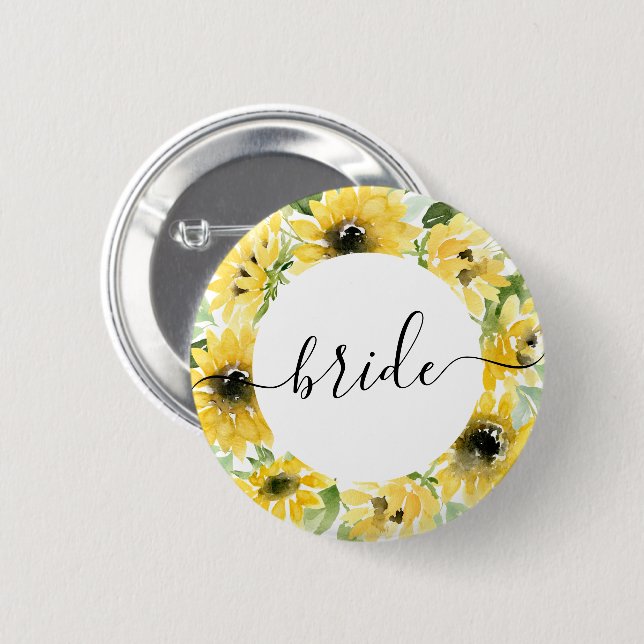 Sunflower Garden Bridal Party Button - Bride (Front & Back)