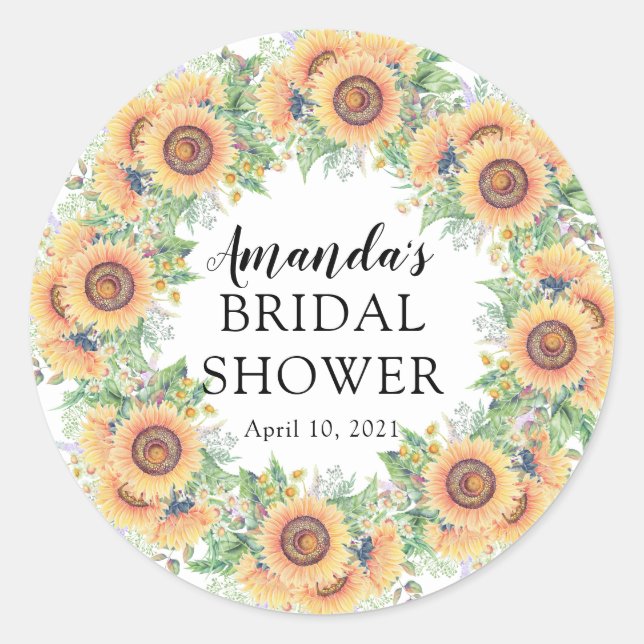 Sunflower Garden Bridal Shower  Classic Round Sticker (Front)