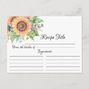 Sunflower Garden Bridal Shower Recipe Card 