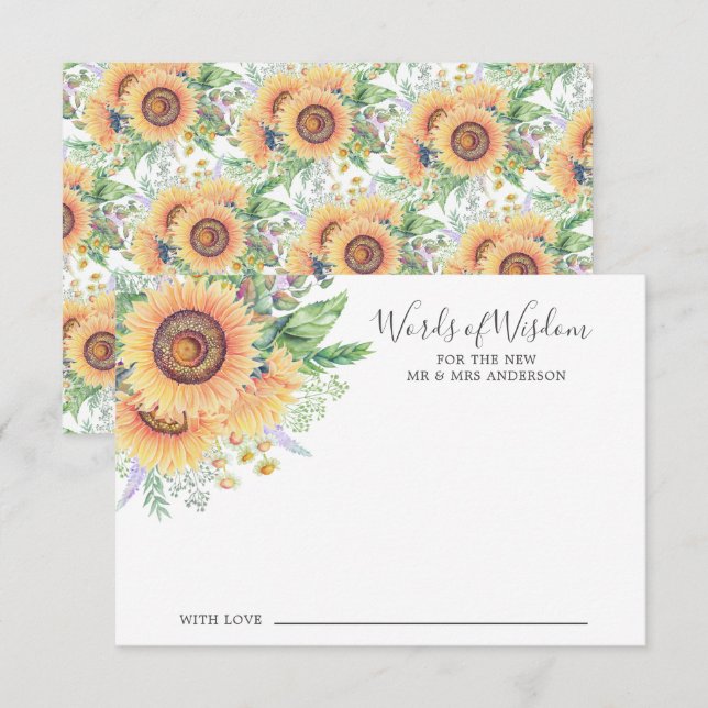 Sunflower Garden Bride carte des mots de sagesse (Devant / Derrière)
