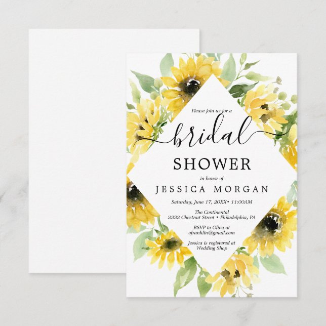 Sunflower Garden Carte d'invitation pour la douche (Devant / Derrière)