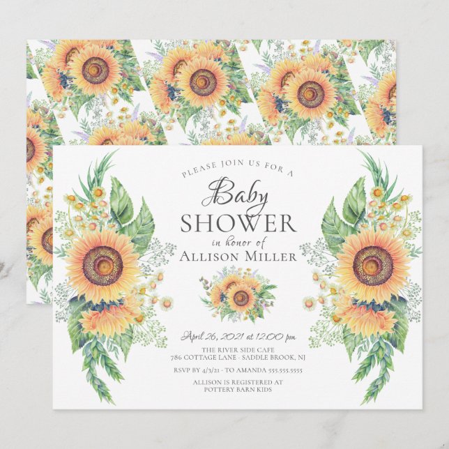 Sunflower Garden Floral Bridal Shower  Invitation (Front/Back)