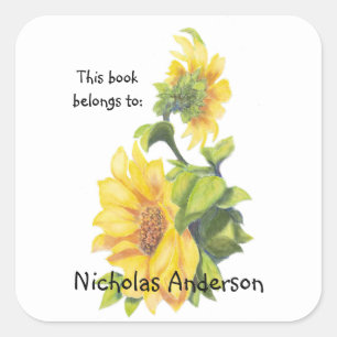 Sunflower Garden Flower art Nature Bookplate Square Sticker