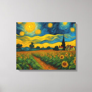 Sunflower Garden on A Starry Night Canvas Print