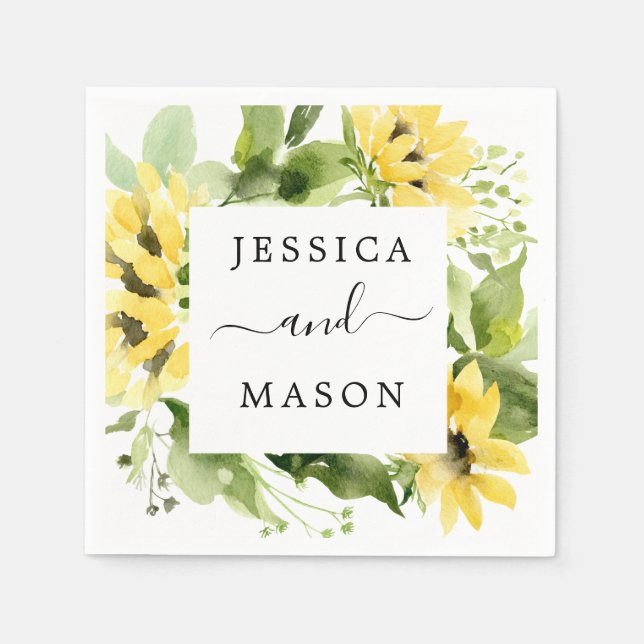 Sunflower Garden Wedding Cocktail Napkin (Front)