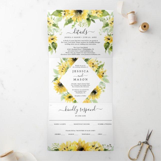 Sunflower Garden Wedding Tri-Fold Invitations (Inside)