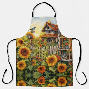 Sunflower garden with bird houses apron
