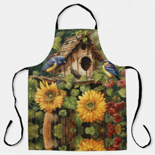 Sunflower garden with bird houses apron