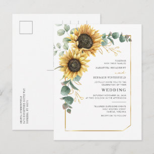 Sunflower Geometric Eucalyptus Floral Wedding Invitation Postcard