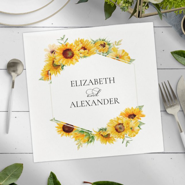Sunflower Geometric Floral Fall Autumn Wedding Napkin (Creator Uploaded)