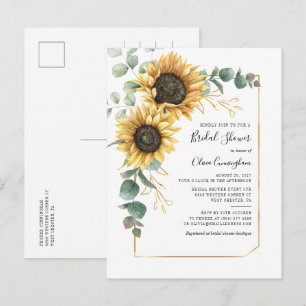 Sunflower Geometric Script Floral Bridal Shower Invitation Postcard