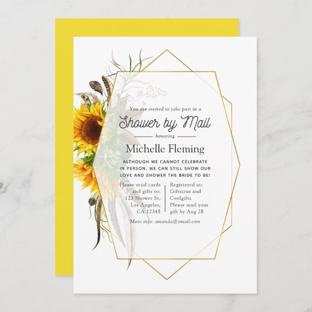 Sunflower Geometric Summer Bridal Shower by Mail Invitation (Front/Back)