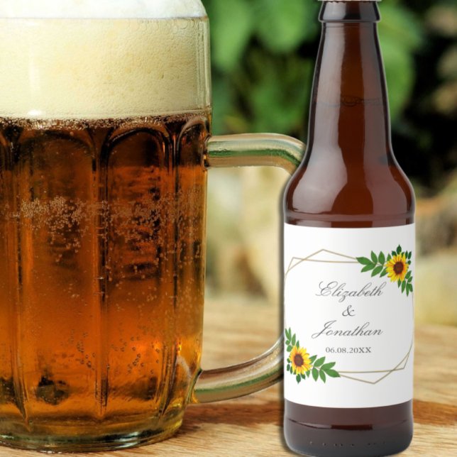 Sunflower Geometric Wedding Beer Bottle Label (Creator Uploaded)