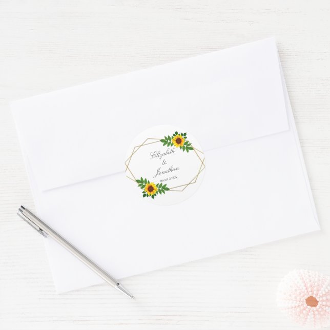 Sunflower Geometric Wedding Classic Round Sticker (Envelope)
