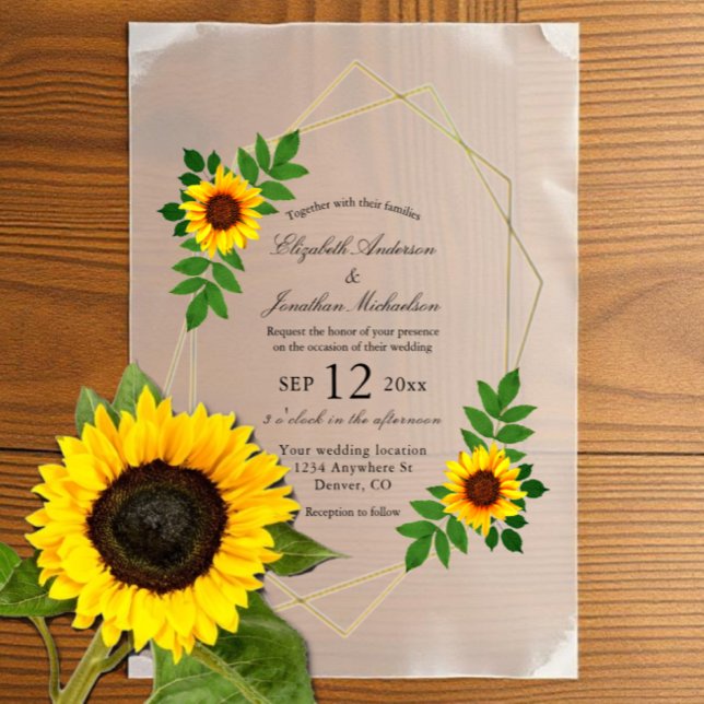 Sunflower Geometric Wedding Vellum Invitations (Creator Uploaded)
