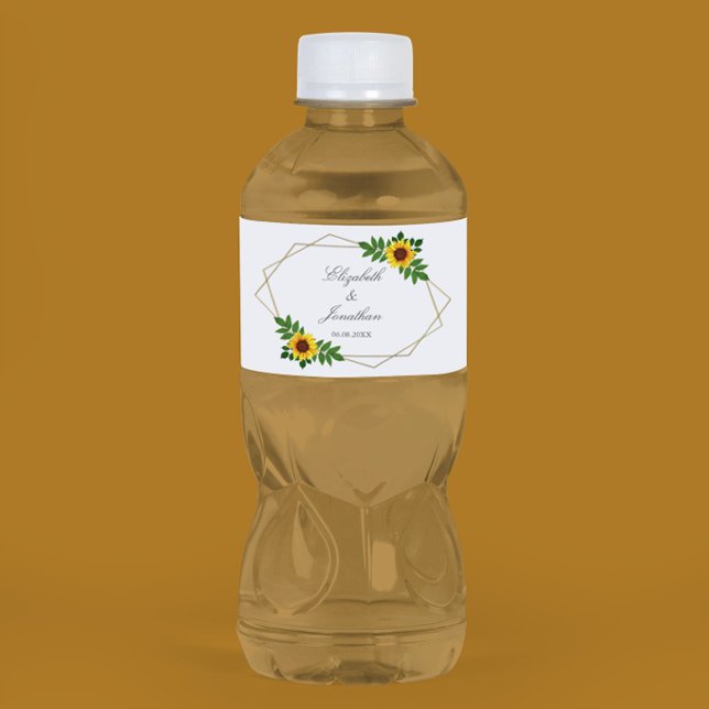 Sunflower Geometric Wedding Water Bottle Label (Creator Uploaded)