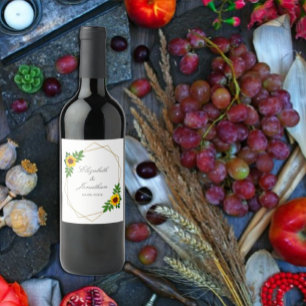 Sunflower Geometric Wedding Wine Label