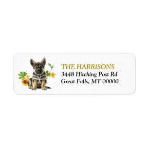 Sunflower German Shepherd Puppy Return Address 