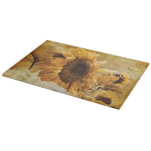 Sunflower Giant Yellow Vintage Rustic Art Texture Cutting Board