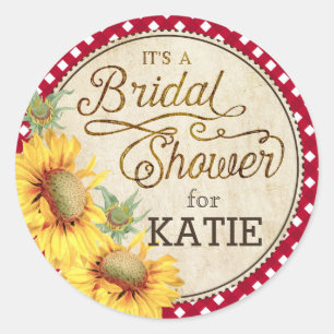 Sunflower Gingham Check Rustic Bridal Shower Label