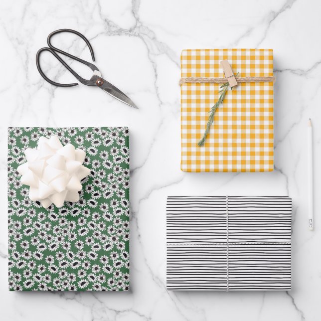 Sunflower Gingham Wrapping Paper Set (Front)