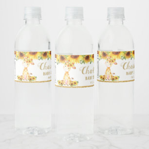 Sunflower Giraffe Baby Shower 1st Birthday Favour Water Bottle Label