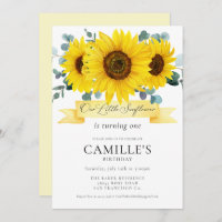 Sunflower Girl 1st Birthday Invitation