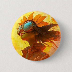 Sunflower Girl 2 Inch Round Button