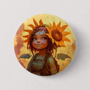 Sunflower Girl 2 Inch Round Button