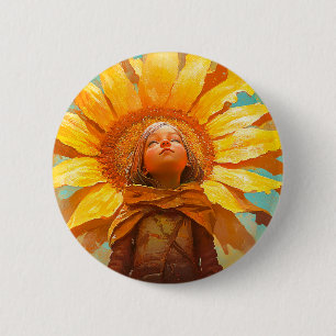Sunflower Girl 2 Inch Round Button