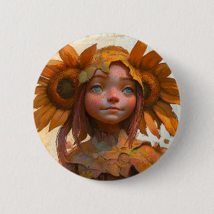 Sunflower Girl 2 Inch Round Button