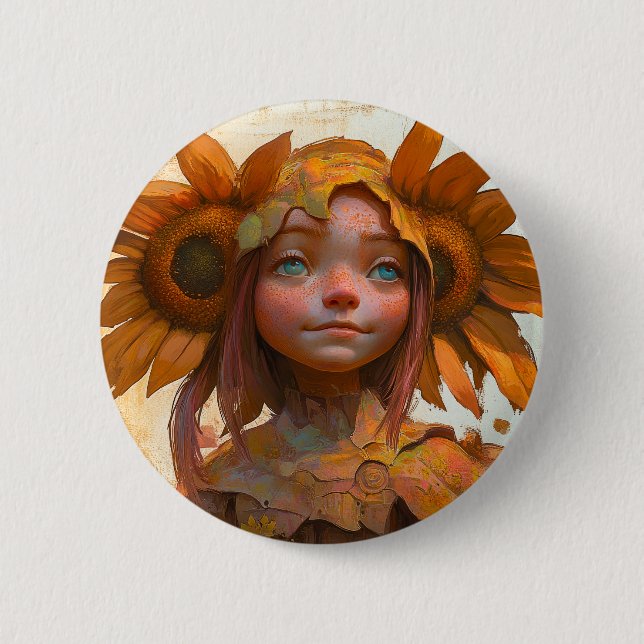Sunflower Girl 2 Inch Round Button (Front)