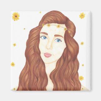 Sunflower Girl - 2 Inch Square Magnet