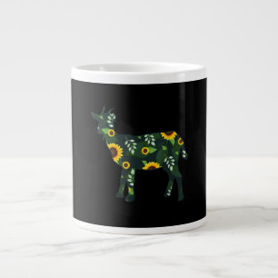 Sunflower Girl Floral Goat Kid Hawaiian Large Coffee Mug