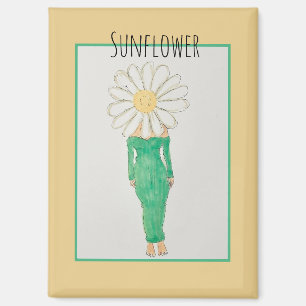 Sunflower Girl Green Dress Magnet