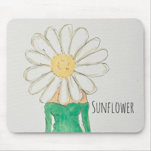 Sunflower Girl Green Dress Mouse Pad