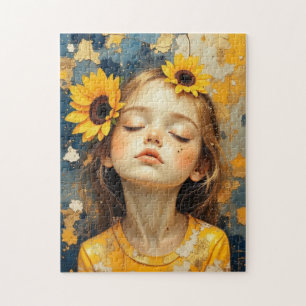 sunflower girl painted jigsaw puzzle