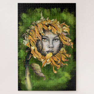 Sunflower Girl Surrealism Art Puzzle - Painting