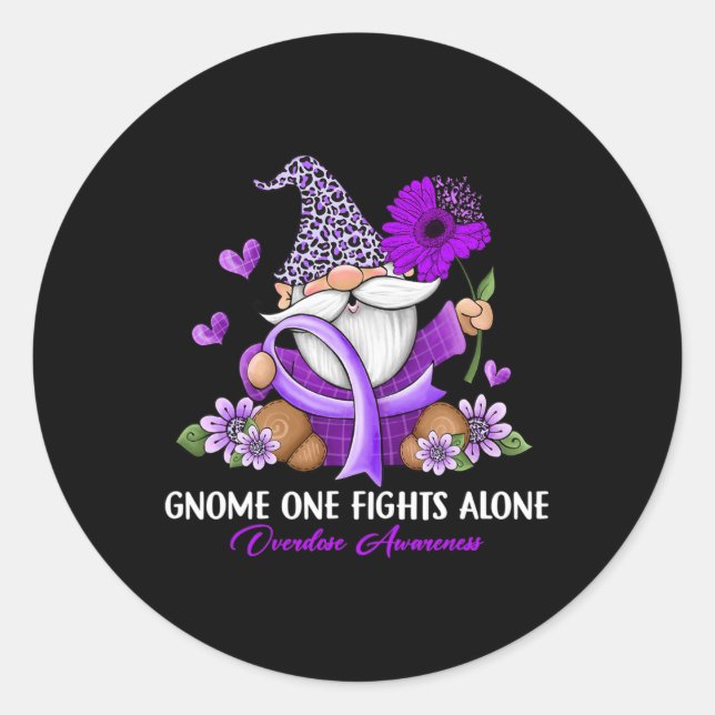 Sunflower Gnome One Fights Alone Overdose Awarenes Classic Round Sticker (Front)