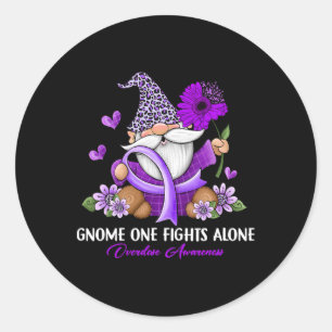 Sunflower Gnome One Fights Alone Overdose Awarenes Classic Round Sticker