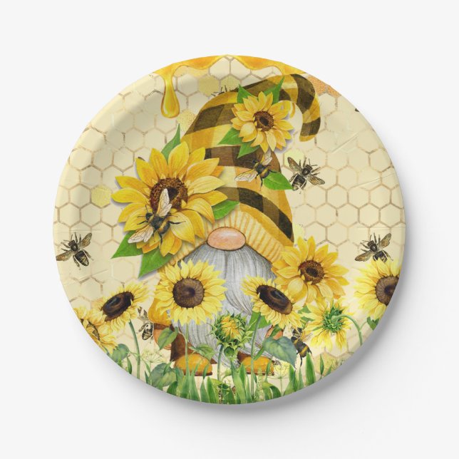 Sunflower Gnome Paper Plate (Front)