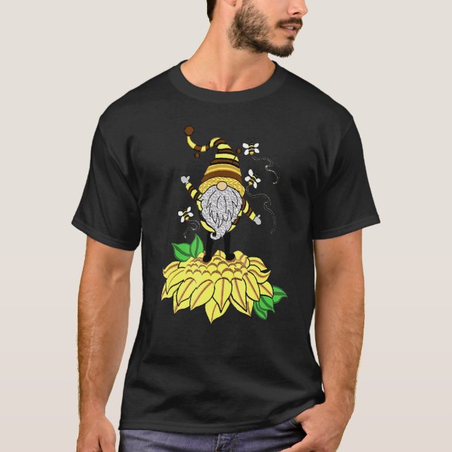 Sunflower Gnome With Bee  Hippie Gnome For Flower  T-Shirt (Front)