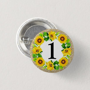 Sunflower & Gold Baby Girl Birthday Custom Number 1 Inch Round Button