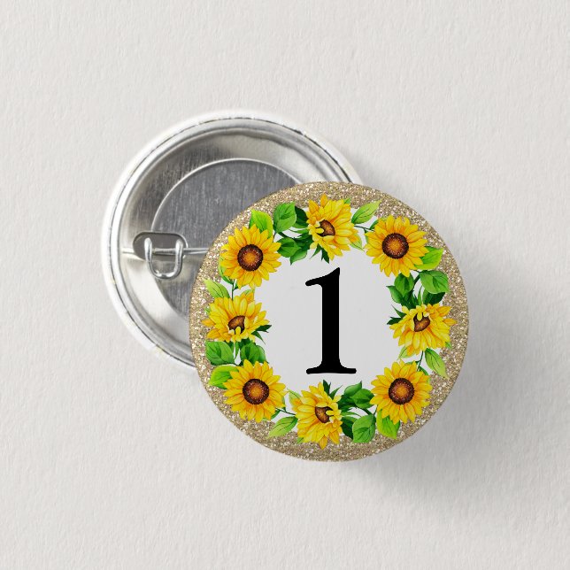Sunflower & Gold Baby Girl Birthday Custom Number 1 Inch Round Button (Front & Back)