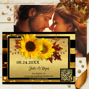 Sunflower Gold Black Photo Save the Date Card